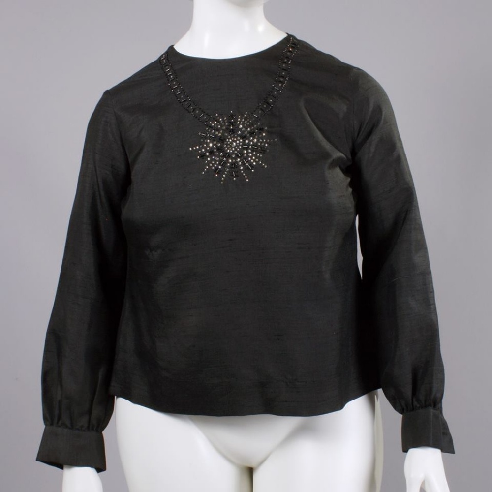 XL Vintage 50s ADELAAR SILK Rhinestone Blouse Top